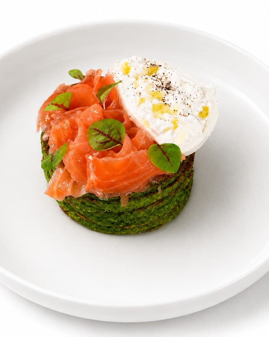 Zucchini Fritters, Salmon & Burrata